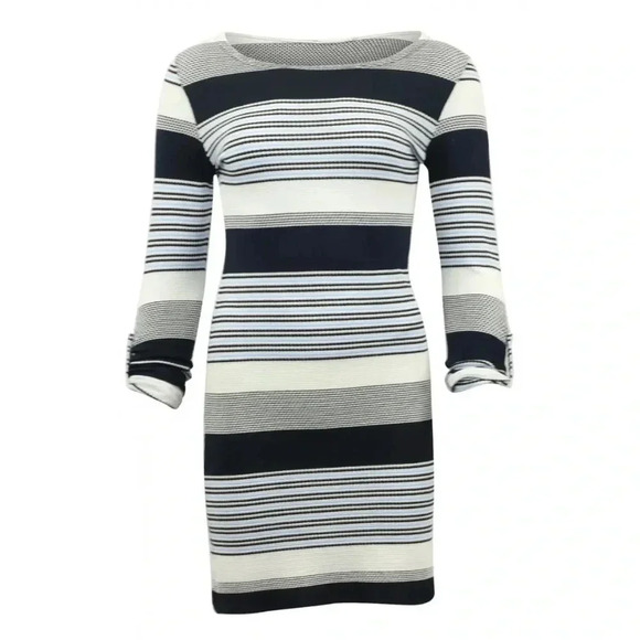 3 FOR $15 Melissa Odabash Blue Maddie Striped Long Sleeve Dress Size L - Picture 1 of 6